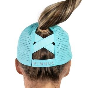 Vimhue High Ponytail X-Boyfriend Adjustable Back Blue Embroidered Cap
